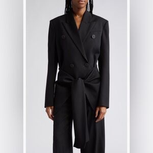 NWT $1700 The Attico Knotted Detail Stretch Wool Blazer 0 US / 38 IT, BLACK!